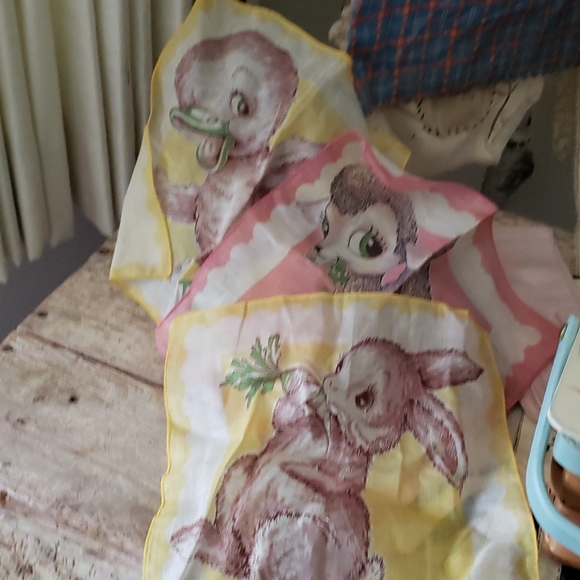 Vintage Other - Child's handkerchiefs 9.25" lamb, duckling & bunn